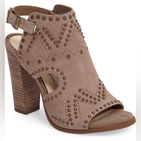 Jessica Simpson Rhylee high heel studded suede taupe sandal‎ boots Size 9 - Picture 1 of 8
